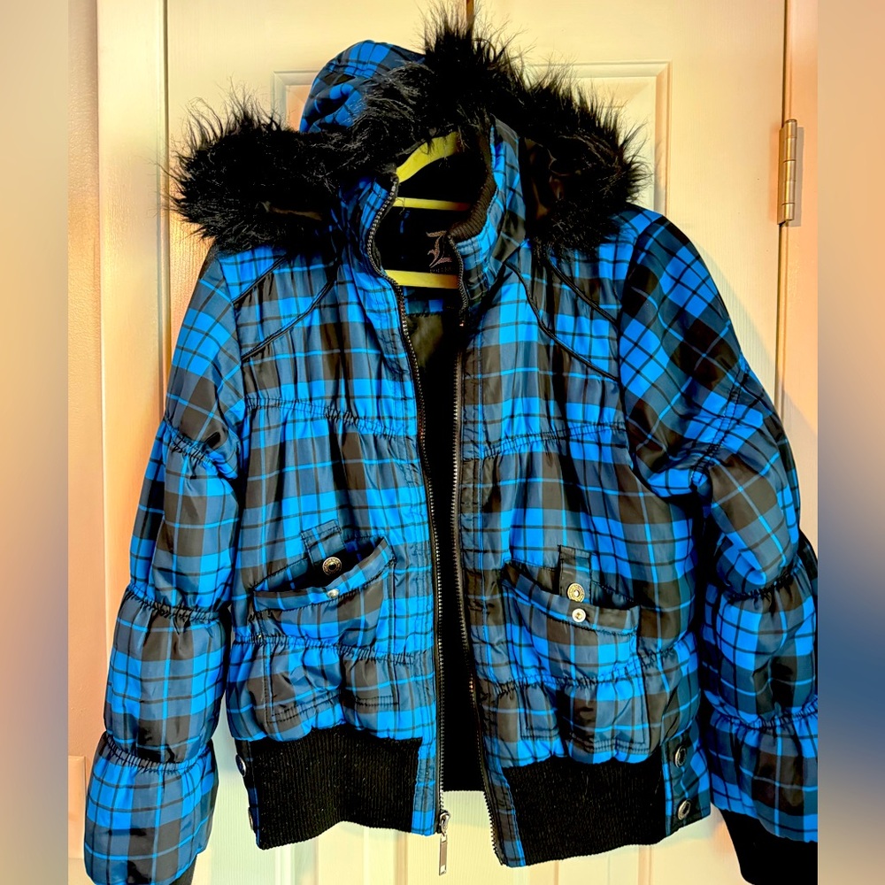 Dollhouse Blue and Black Plaid Ski Jacket